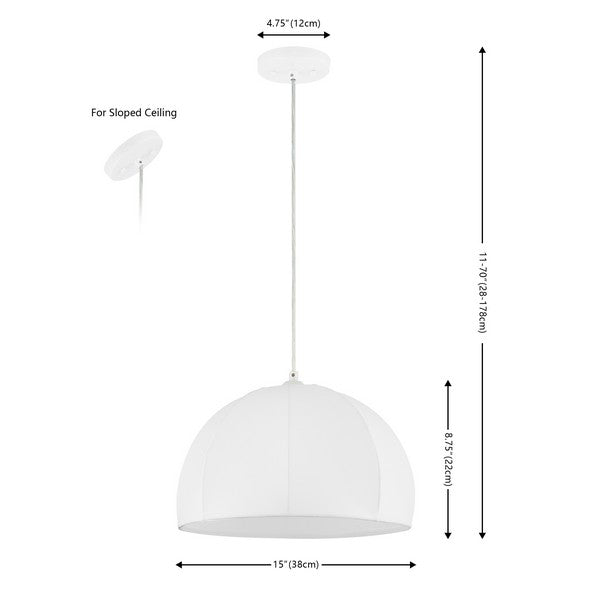 NEAMI, 15 INCH, WHITE, FABRIC/IRON EXTENDABLE PENDANT