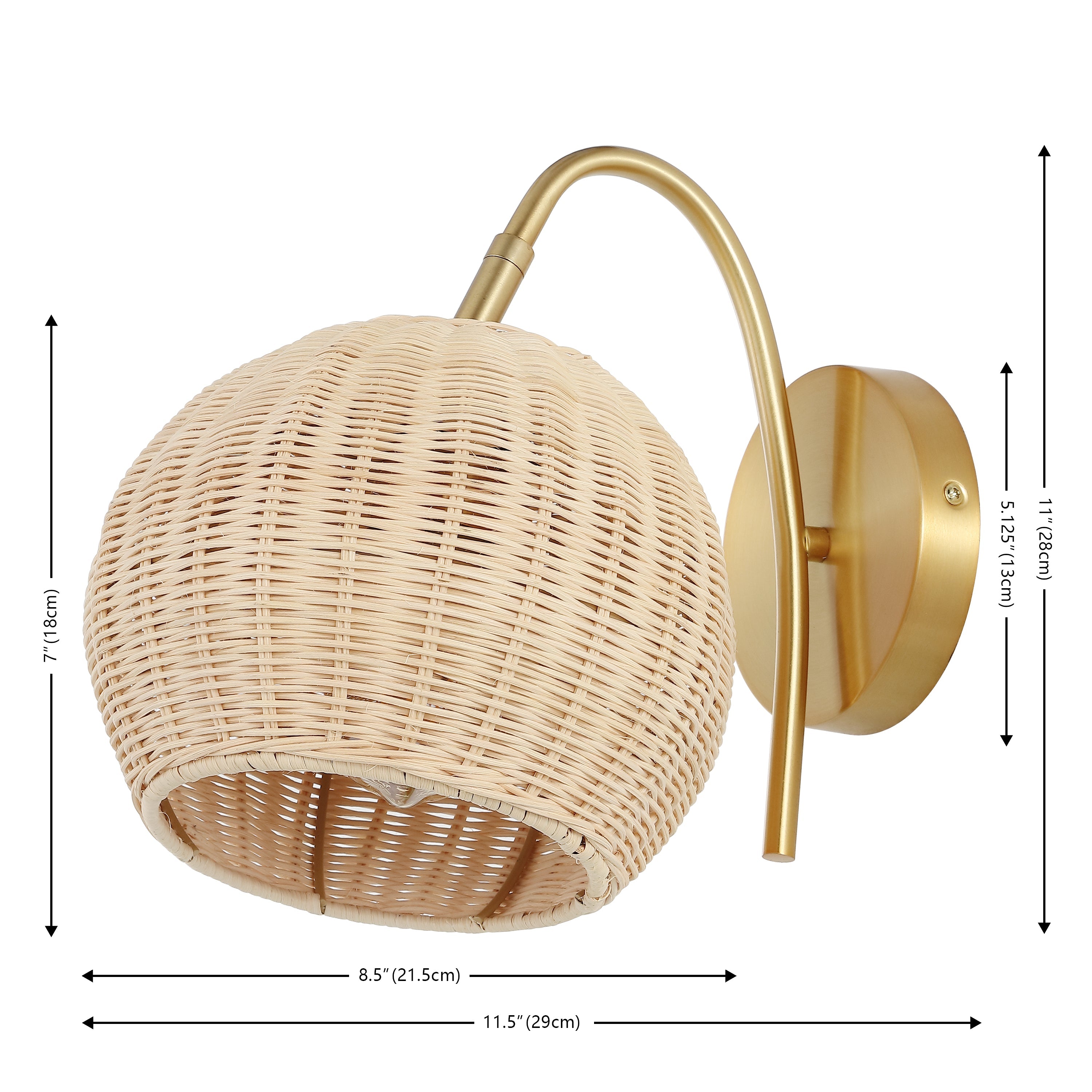 NAHUM, 8.5 INCH, RATTAN/IRON WALL SCONCE SET OF 2