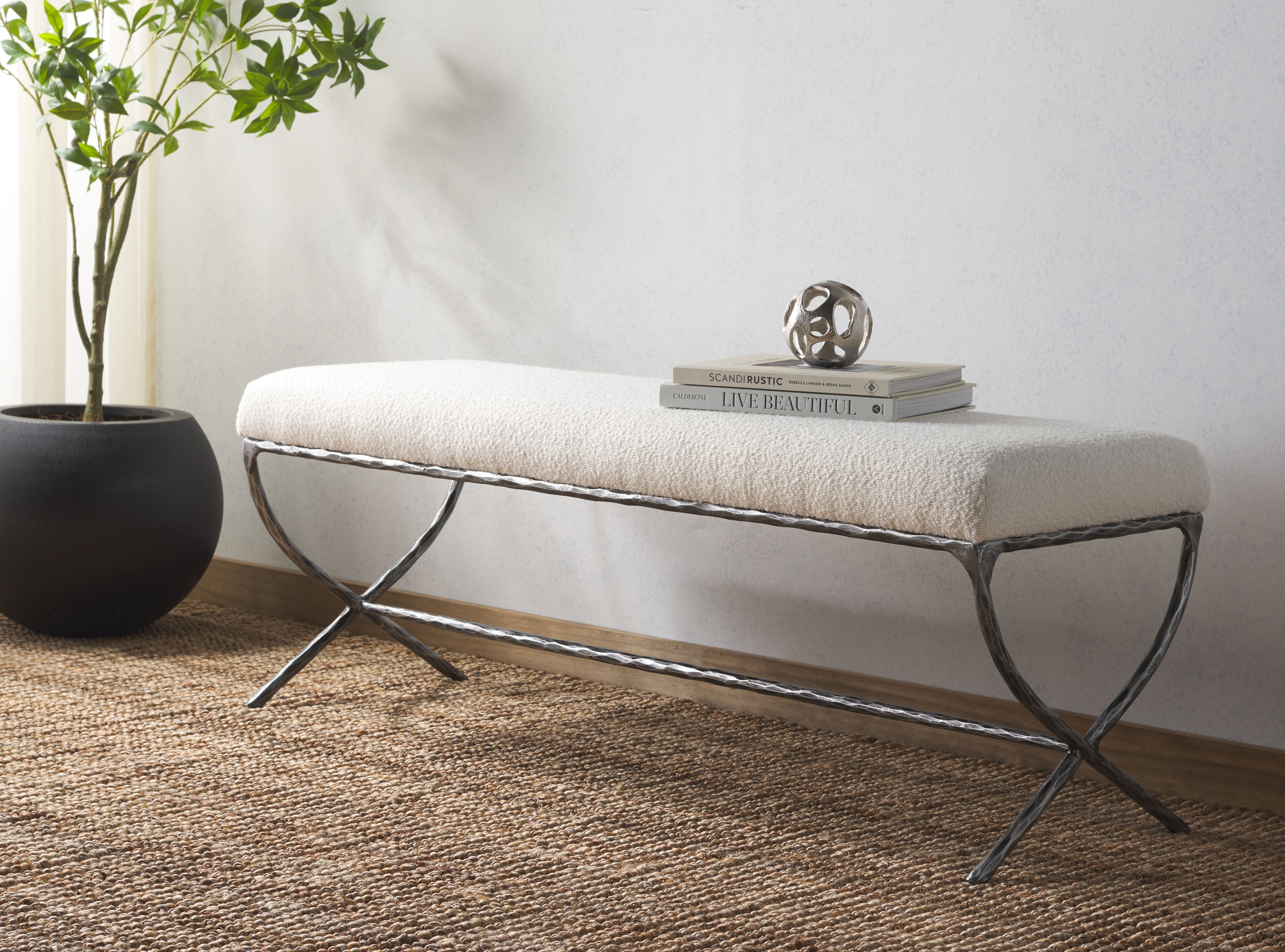 JANEEN BOUCLE AND METAL BENCH