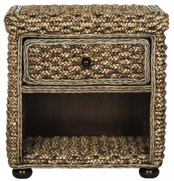 MUSA BRAIDED BROWN WASH WICKER NIGHTSTAND WITH DRAWER AND 8"H STORAGE